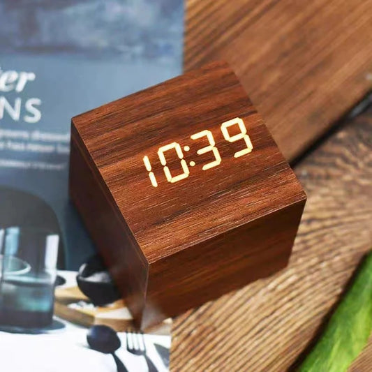 Wooden Digital Alarm Cube