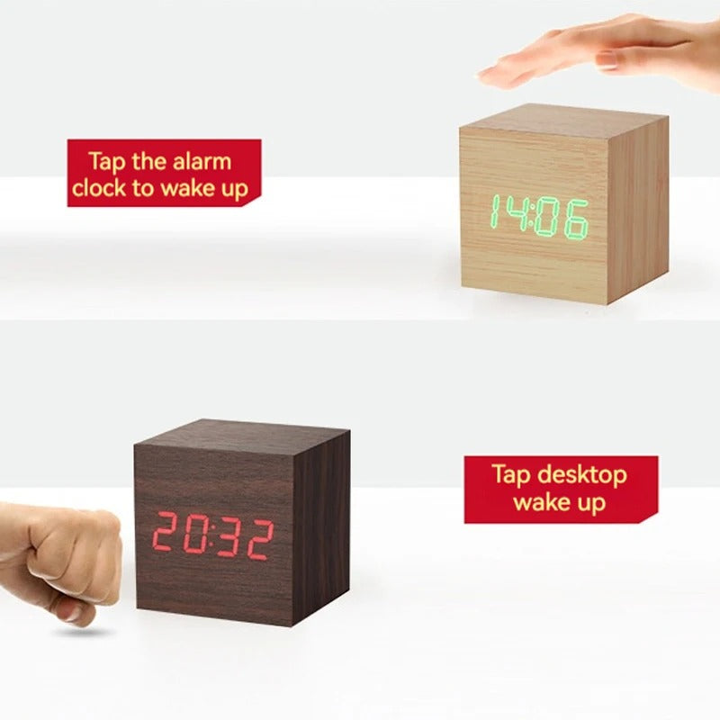 Wooden Digital Alarm Cube